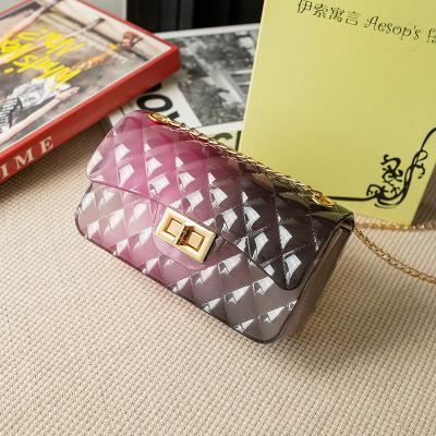 China 2022 Summer Handbags Multifunctional PVC Jelly Tote Bag Candy Shoulder Chain Clear Handbag for sale