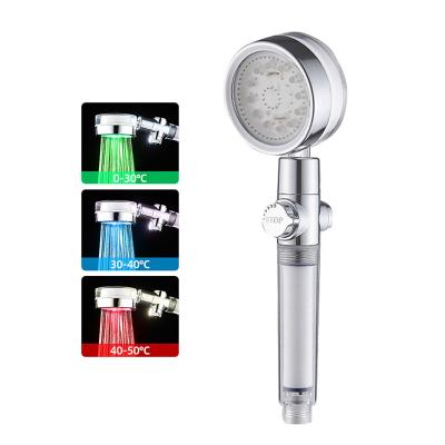 China With Diverter High Pressure 3 Color Changing Handheld Shower Rain Heads Set Blister for sale