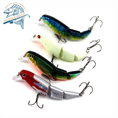 China Custom 100mm 16g 3 Sections Plastic Saltwater Minnow Jointed Fishing Lure Swimbait With Hook for sale