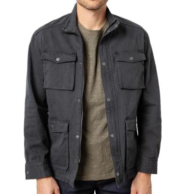 China Breathable Multi Flap Pockets Solid Color Washed Cotton Twill Hidden Zipper Through Mens Field Jacket for sale