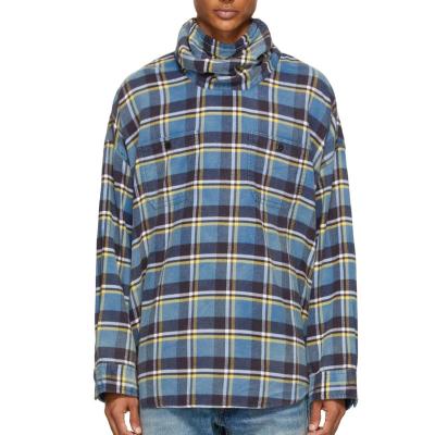 China Anti-pilling long sleeve cotton plaid flannel hood neck collar maskup work shirt for men for sale