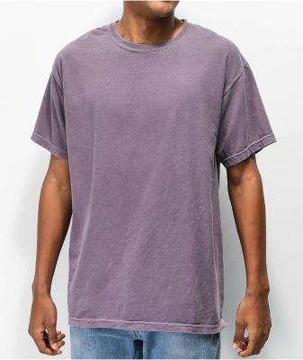 China Anti-wrinkle men's streetwear cotton white vintage garment dye and enzyme wash purple heavy t-shirts for sale