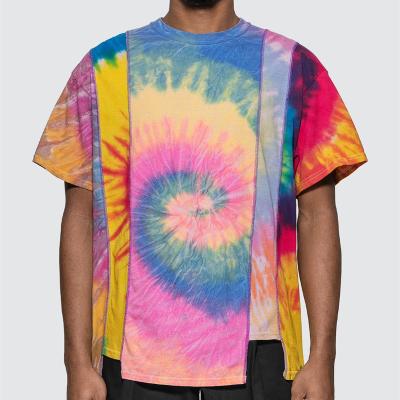 China Men's Breathable Cotton Tank Top Reconstructed Rainbow Tie Dyed Crewneck Short Sleeve T-Shirt for sale