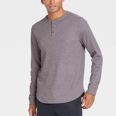 China Breathable Mens Waffle Knit Henley Collar Long Sleeve T-Shirt for sale