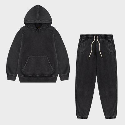 China Wholesale Breathable Kids Sweat Suits Children Boys Girls Girls Pullover Solid Hooded Tracksuit Acid Washed Jogger Suits Kids Clothing Set for sale