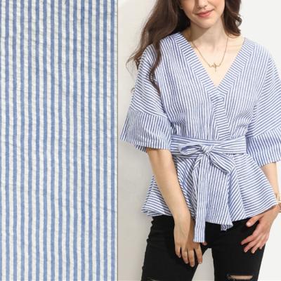 China Breathable 100% cotton yarn seersucker stripe bubble dyed fabric for shirt and dress from Nantong haian mill for sale