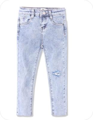 China Breathable Wholesale Girl's Jeans Distressed Wash with hole Children Denim Trousers Jeans pants for sale