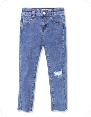 China Breathable Wholesale Girls high quality Distressed Wash with hole Children Denim Jeans pants for girl's for sale