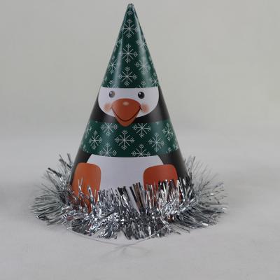 China Checked Merry Christmas Paper Hat Birthday Party Hat Snowman Printing Paper Cone Hat for sale