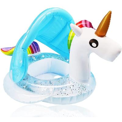 China Kid Unicorn Baby Inflatable Swimming Buoy Inflatable Canopy Seat Baby Float for sale