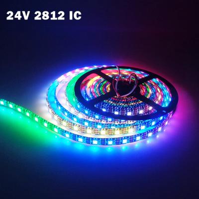 China Theme Park WS2812B WS2812 RGB Led Strip DC24V SMD5050 5m 60 Full Color Led Strip Lamp 2812 IC RGB Full Kit Adapter Remove Controller for sale