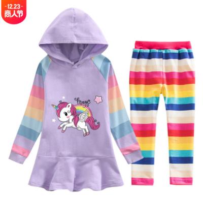 China YINJ RTS 2 Pcs Soft Long Sleeve Shirt Pants Set Cotton Unicorn Top Leggings Kids Casual Suit Little Girls Clothes Girls Dress Sets for sale