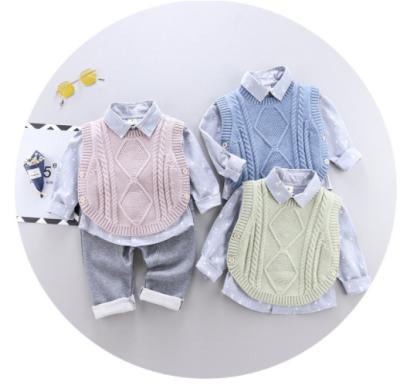 China Wholesale Three-Piece Knitted Cute YINJ Sweater Vest Version Children Casual Kids Suit Boys Plaid Shirt Long Sleeve Vest Korean for sale