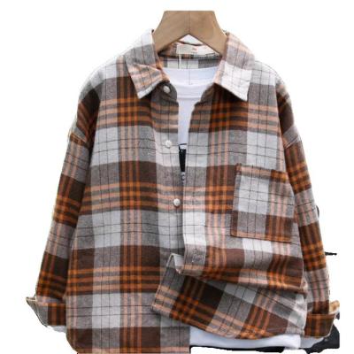 China Loose Spring Autumn Baby Casual Winter Clothes YINJ Outfit Fashion Baby Boy Plaid Shirt Child Jacket Thick Wool Anti-Shrink Shirt for sale