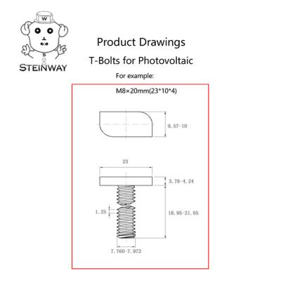 China Photovoltaic Stainless Steel Hammerhead T Shaped T Bolt T Head M8*20 M8*25 T Bolt For Solar Mounting for sale