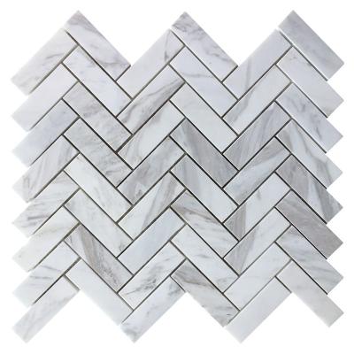 China Natural Stone Herringbone Marble Mosaic Volakas White Marble Natural Stone Polished Wall Tile Mosaics for sale