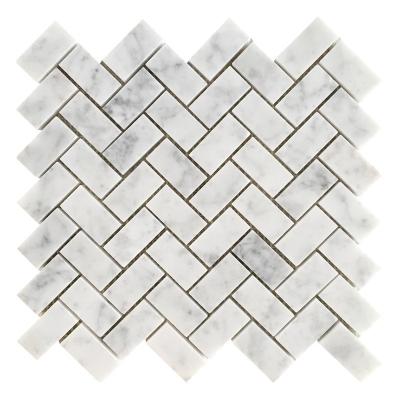 China Natural Stone Herringbone Marble Mosaic Carrara White Marble Natural Stone Polished Wall Tile Mosaics for sale