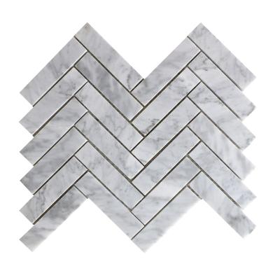 China Natural Stone Herringbone Marble Mosaic Carrara White Marble Natural Stone Polished Wall Tile Mosaics for sale