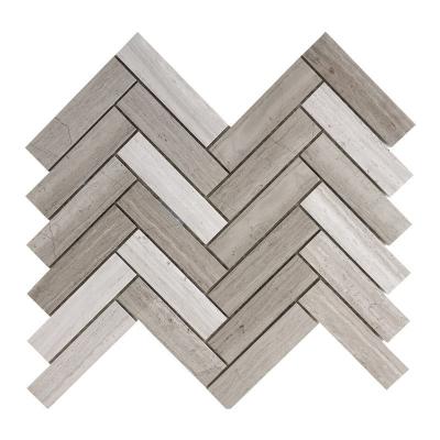 China Natural Stone Herringbone Floor Wood Gray Marble Natural Stone Polished Wall Tile Mosaics for sale