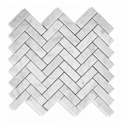 China Natural Stone Stone Mosaic Herringbone Bianco Carrara White Marble Natural Stone Polished Wall Tile Mosaics for sale