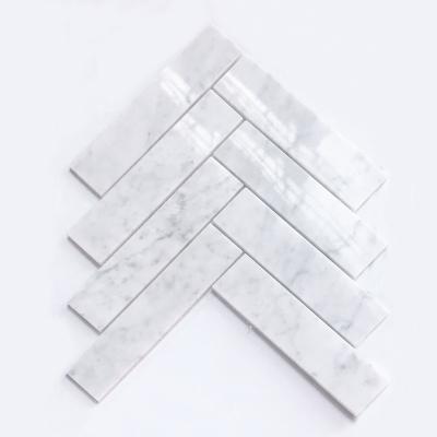 China Natural Stone Bathroom Tiles Walls and Floors Herringbone Bianco Carrara White Marble Natural Stone Polished Wall Tile Mosaics for sale