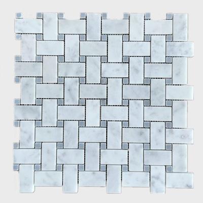 China Natural Stone Kitchen Wall Tiles Basketweave Pattern Mixed Bianco Carrara White Marble Natural Stone Polished Wall Tile Mosaics for sale