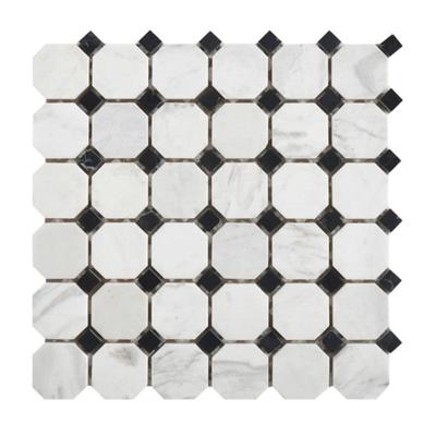 China Natural Stone Mosaic Tiles Bathroom Octagon Pattern Volakas White Marble Natural Stone Polished Wall Tile Mosaics for sale