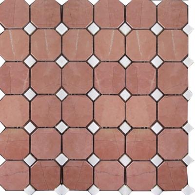 China Natural Stone Tile Mosaic Marble Octagon Pattern Mixed Pink and White Marble Natural Stone Polished Wall Tile Mosaics for sale