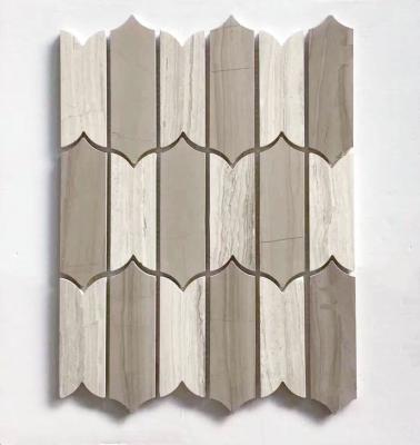 China Natural Stone Till Wall Mixed Wood Gray Marble Arabesque Backsplash Natural Stone Polished Wall Tile Mosaics for sale