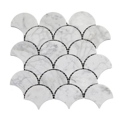 China Natural Stone Fish Scale Mosaic Bianco Carrara White Marble Natural Stone Polished Wall Tile Mosaics for sale