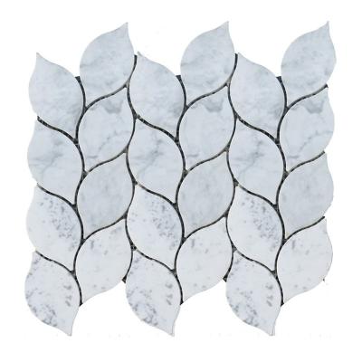 China Natural Stone Shower Tile Bathroom Leaf Pattern Bianco Carrara White Marble Natural Stone Polished Wall Tile Mosaics for sale