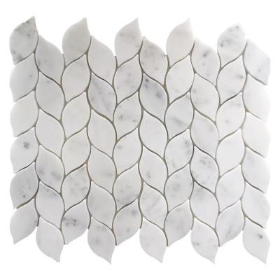 China Natural Stone Shower Wall Tile Leaf Pattern Bianco Carrara White Marble Natural Stone Polished Wall Tile Mosaics for sale