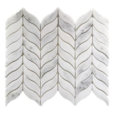 China Natural Stone Tiles For Wall And Floor Leaf Pattern Bianco Carrara White Marble Natural Stone Polished Wall Tile Mosaics for sale