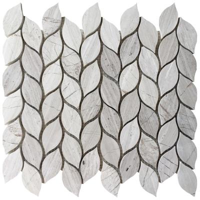 China Natural Stone Kitchen Tile Backsplash Leaf Pattern Wood Gray Marble Natural Stone Polished Wall Tile Mosaics for sale