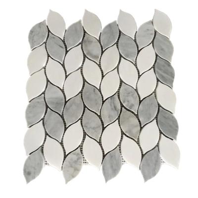 China Natural Stone Leaf Shape Mosaic Tile Mixed White And Gray Marble Natural Stone Polished Wall Tile Mosaics for sale