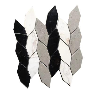 China Natural Stone Leaf Shaped Mosaic Tiles Mixed Color Marble Natural Stone Polished Wall Tile Mosaics for sale