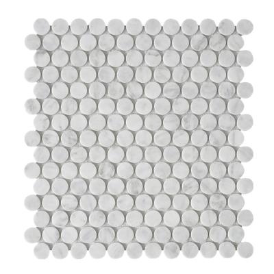 China Natural Stone Mosaic Wall Penny Round Bianco Carrara White  Marble Natural Stone Polished Wall Tile Mosaics for sale