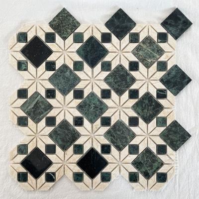 China Natural Stone Tiles Marble Mixed Indian Green Marble Natural Stone Polished Wall Tile Mosaics for sale