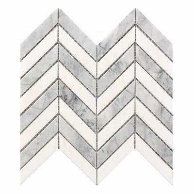 China Natural Stone Wall Tiles Living Room Chevron Pattern Mixed Gray and White Marble Natural Stone Polished Wall Tile Mosaics for sale