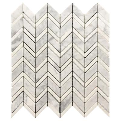 China Natural Stone Chevron Marble Mosaic Mixed Gray and White Marble Natural Stone Polished Wall Tile Mosaics for sale