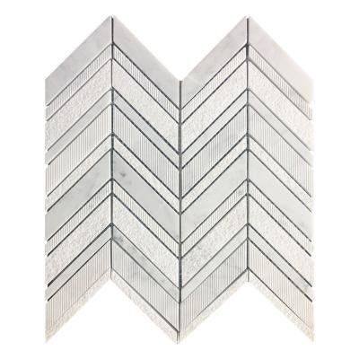 China Natural Stone Marble Tile Mosaic Chevron Pattern Mixed Gray and White Marble Natural Stone Polished Wall Tile Mosaics for sale