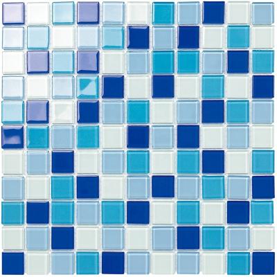 China Parquet Pool Tiles Blue Color Swimming Pool Tiles Crystal Glass Mosaic for sale