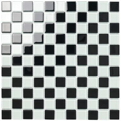 China Parquet Glass Pool Tile Mixed Black and White Color Swimming Pool Tiles Crystal Glass Mosaic for sale