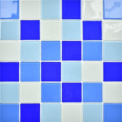 China Parquet Tile Swimming Pools Blue Color Swimming Pool Tiles Crystal Glass Mosaic for sale