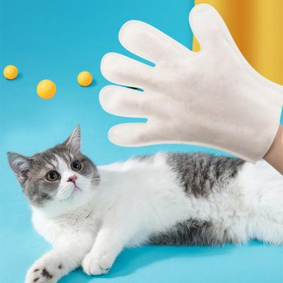 China Pet Stocked Nonwoven Cleaning Cloths For Cat Dog Non Irritating Five Finger Wet Glove Household Disposable Cloth Gloves for sale