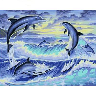 China Dolphin Sea Animal Diy Digital Oil Painting Modern Handmade Oil Painting for sale