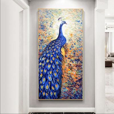 China 100% Hand Painted Waterproof Style Lucky Bird Peacock Abstract Canvas Oil Painting Animal Art for sale