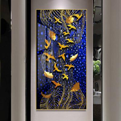 China Living Room Porcelain Art Crystal Painting Waterproof Nordic Luxury Blue Modern Glass Animals Abstract Decoration Fishes for sale