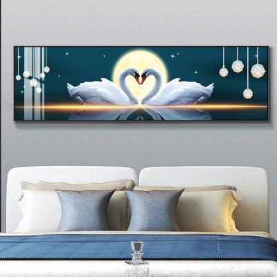 China Waterproof modern luxury crystal glass swan decoration bedside bedroom china art crystal painting for sale