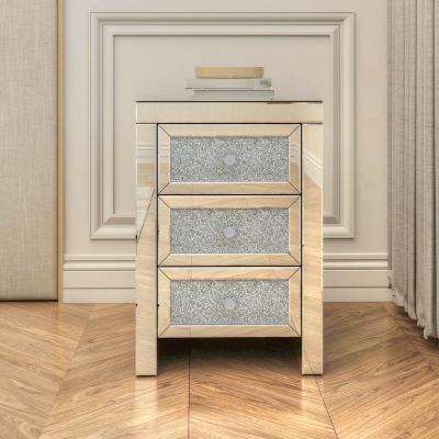 China Crystal Diamond 3 Drawer Contemporary Luxury Modern Bedside Table Customized for sale